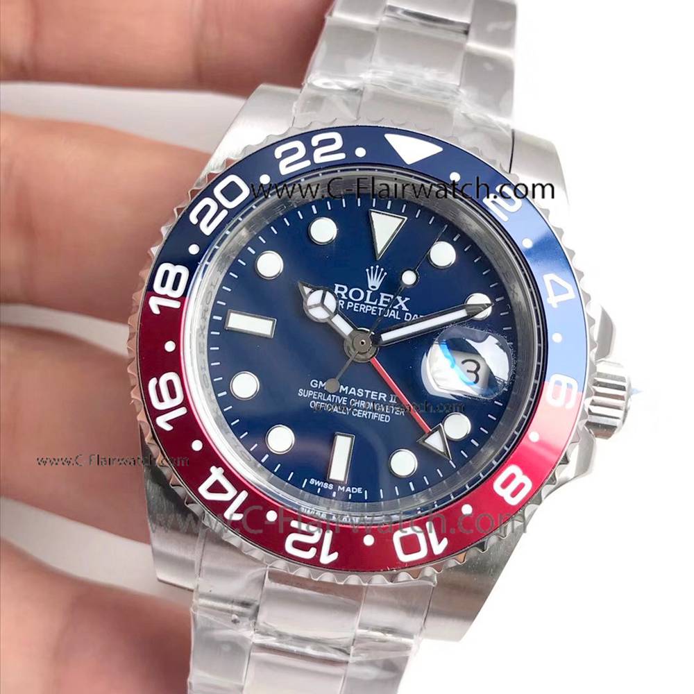 Copy Baselworld Rolex GMT Blue Dial Pepsi Bezel Watch 40mm
